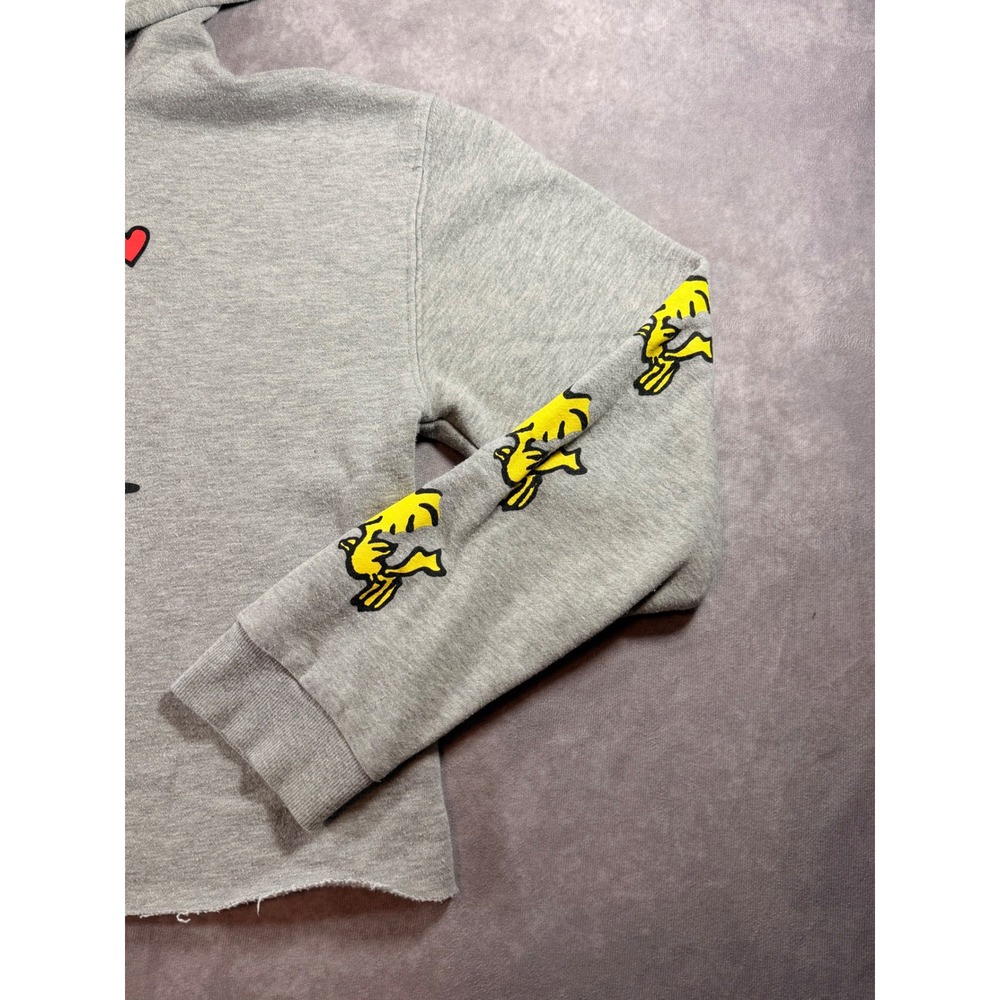 Peanuts Charlie Brown Snoopy Cropped Hoodie Gray Graphic Sweatshirt Medium - Picture 3 of 5